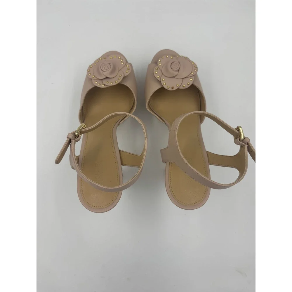 Michael Kors Blush Pink Leather Rose Studded Platform Block Heel Womens Size 9M